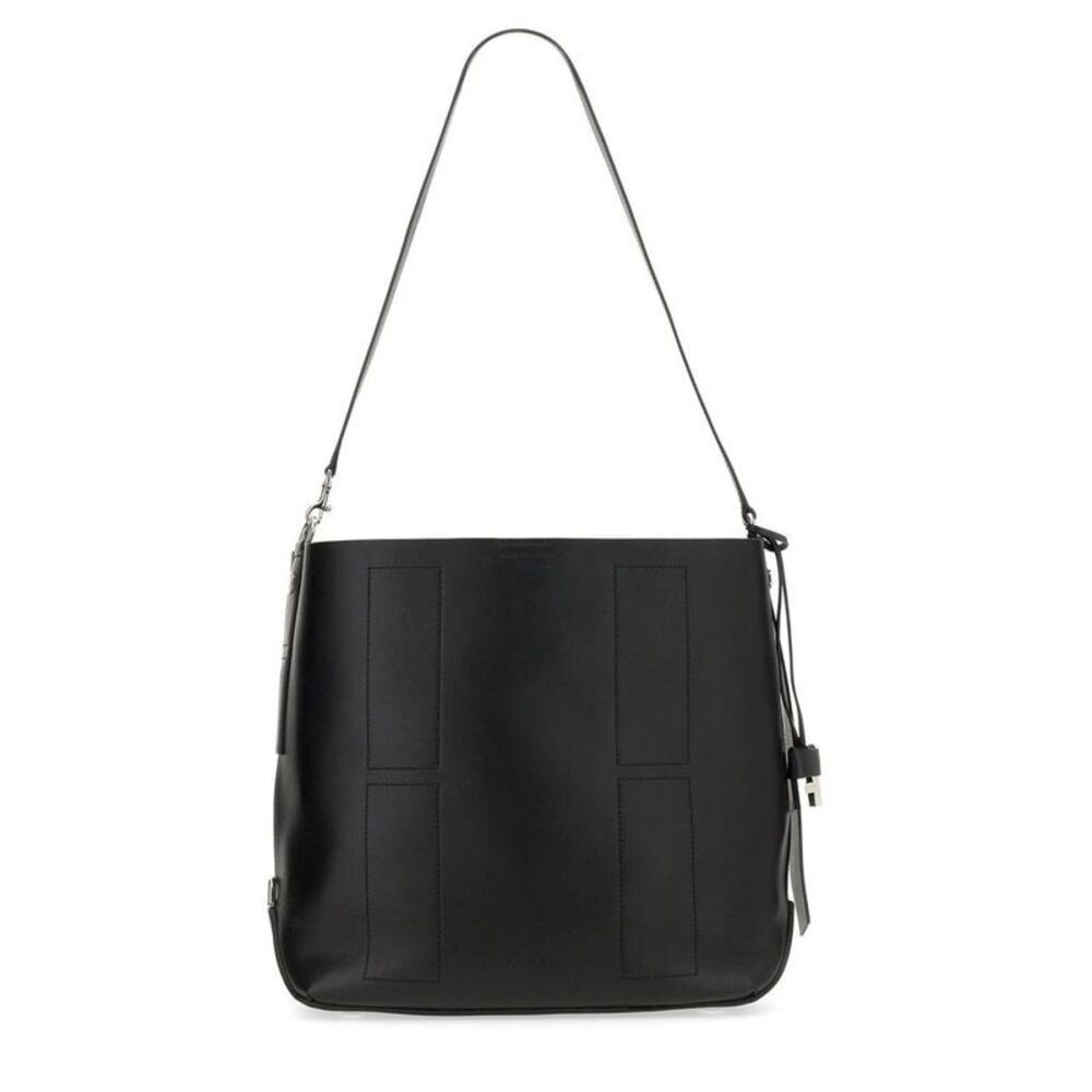 HOGAN Leather Tote Bag with Geometric Stitching Women BLACK Handbags